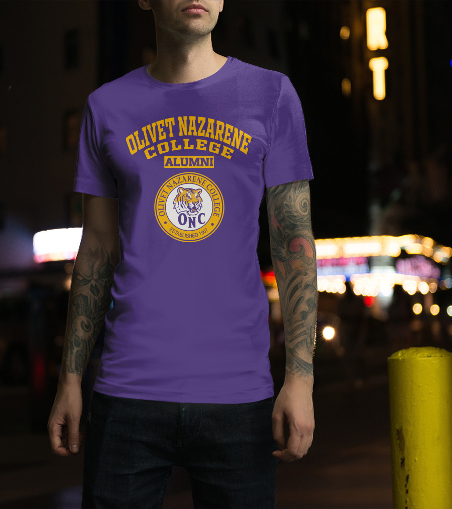 Olivet Nazarene College Alumni Tiger ONC Established 1907 Purple Yellow T-Shirt