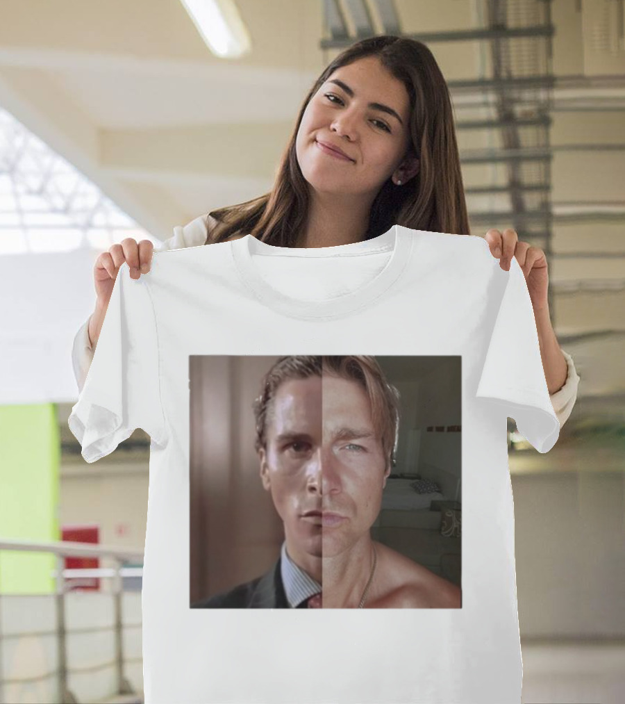 Jeremy Fragrance Compared With Young Christian Bale Face Split Room Background T-Shirt