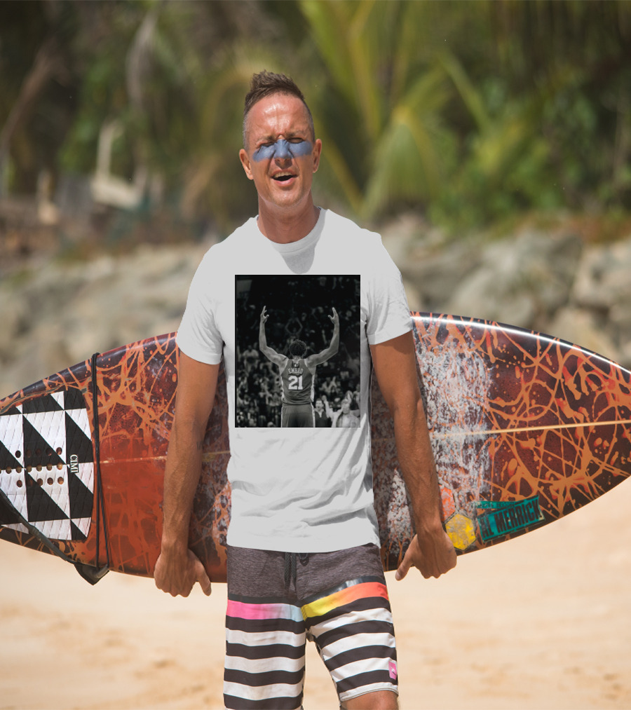 Joel Troel Embiid 21 Basketball Celebration Back View T-Shirt