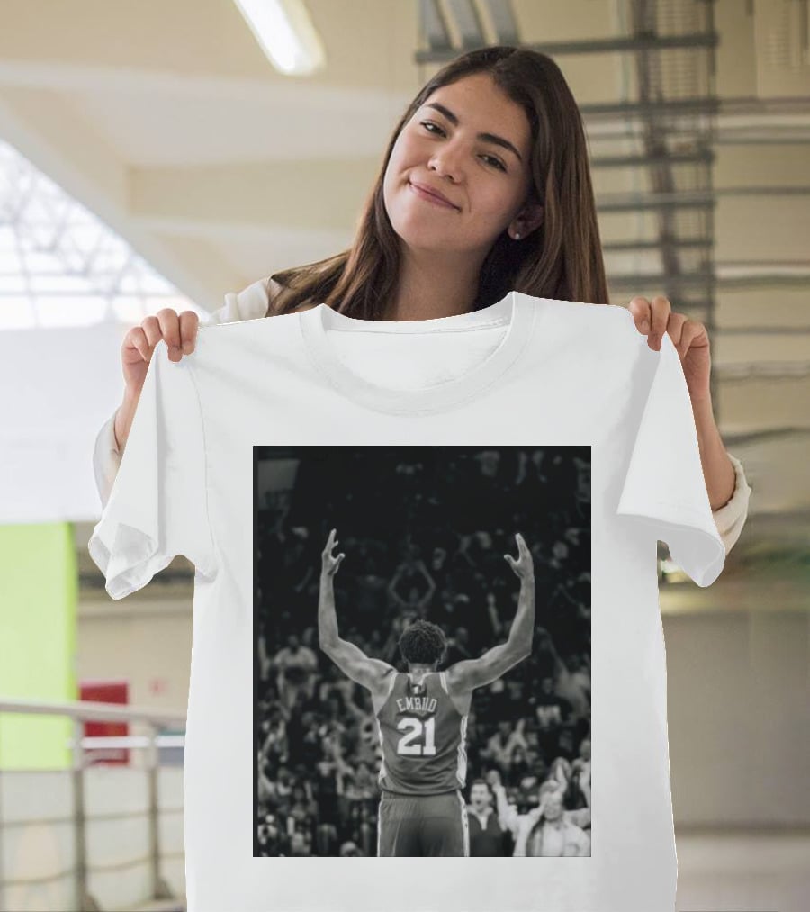 Joel Troel Embiid 21 Basketball Celebration Back View T-Shirt