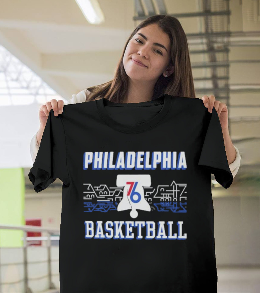 Philadelphia 76ers Liberty Bell Skyline Basketball Black City Series T-Shirt