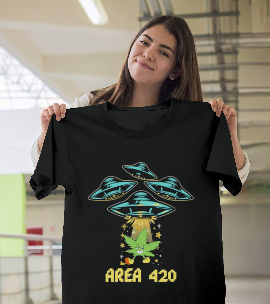 Area 420 UFO Weed Leaf Extraterrestrial Vibe T-Shirt