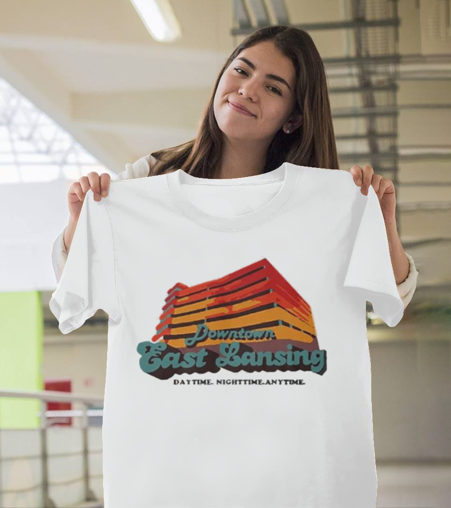 Downtown East Lansing Daytime Nighttime Anytime Retro Skyline T-Shirt
