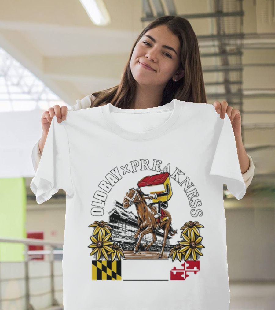 Old Bay X Preakness A Maryland Tradition Horse Racing Celebration with Black-Eyed Susans and Maryland Flag T-Shirt