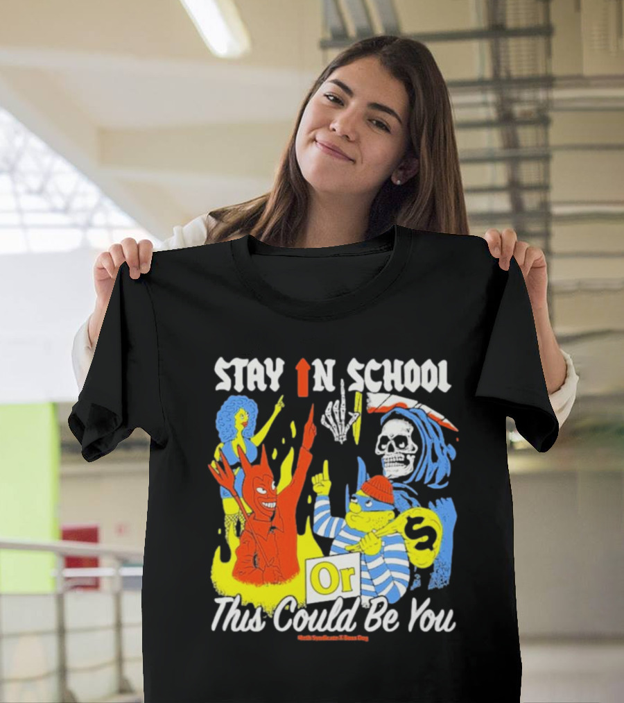 Stay In School Or This Could Be You Red Devil Skeleton Bart Simpson Style Mark Gonzales X Deaton Chris Anthony T-Shirt