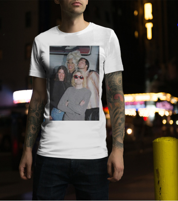 Rupaul With Nirvana Members Dave Grohl Kurt Cobain Krist Novoselic T-Shirt