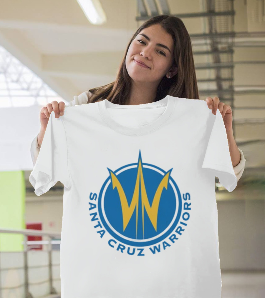 Santa Cruz Warriors Basketball Team Logo Blue and Yellow T-Shirt