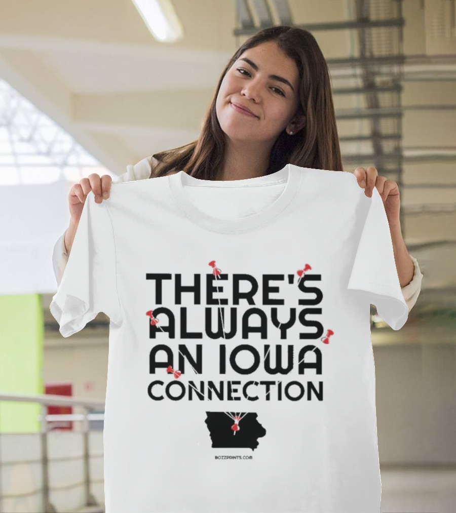 There's Always an Iowa Connection with Red Push Pins and State T-Shirt