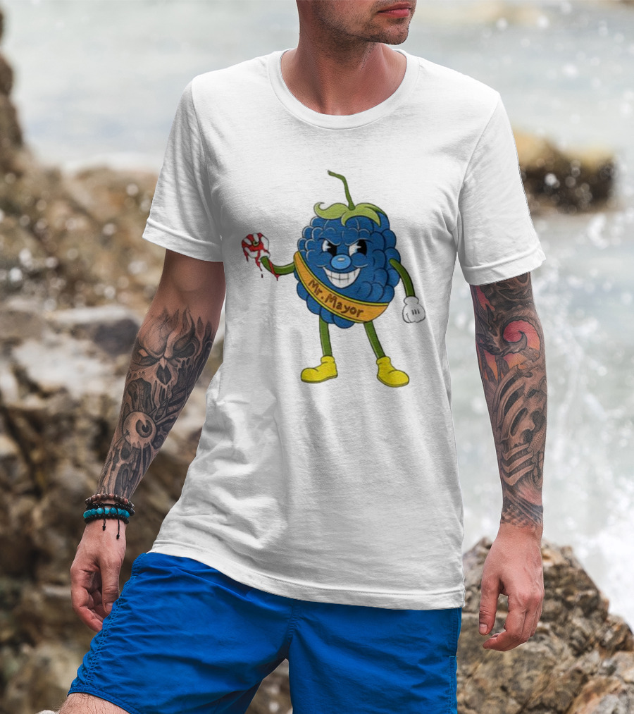 Blueberry Mr Mayor Holding Bleeding Hand Cartoon Character T-Shirt