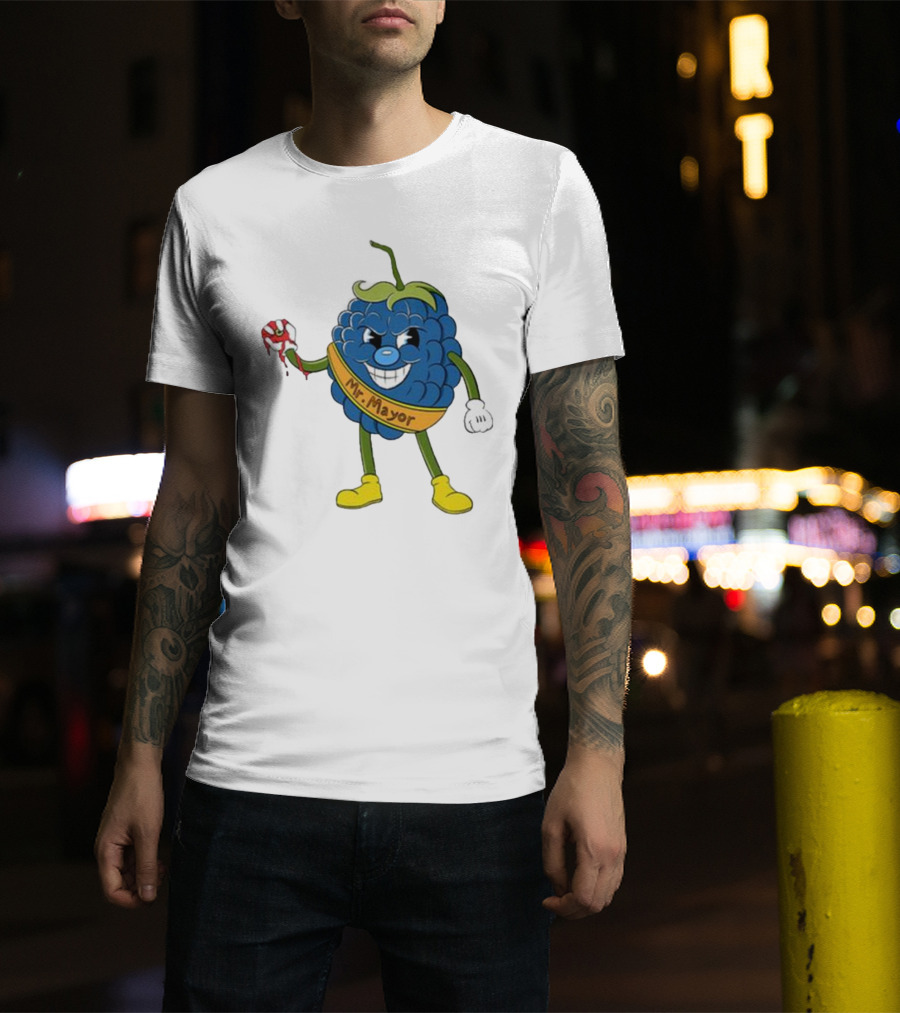 Blueberry Mr Mayor Holding Bleeding Hand Cartoon Character T-Shirt