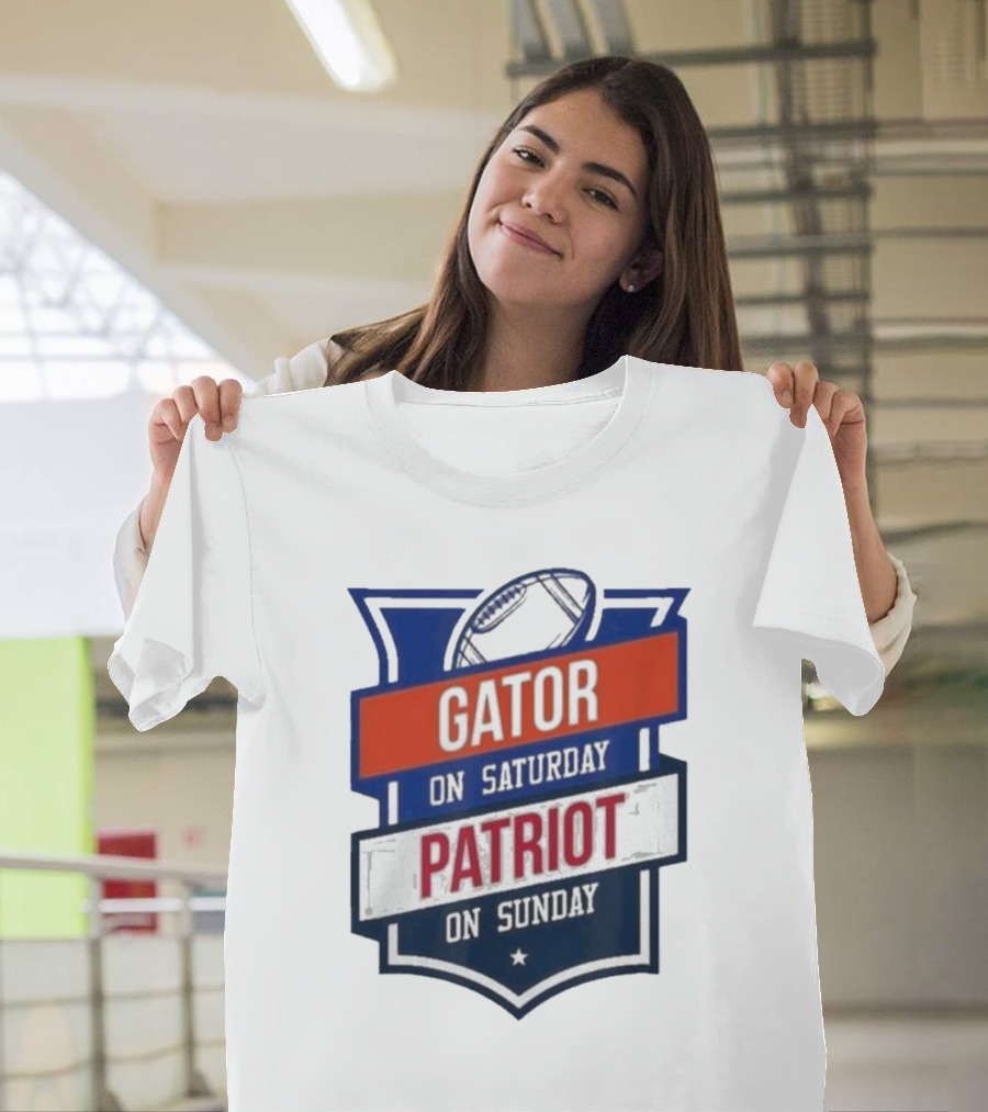 Gator On Saturday Patriot On Sunday Football Badge T-Shirt