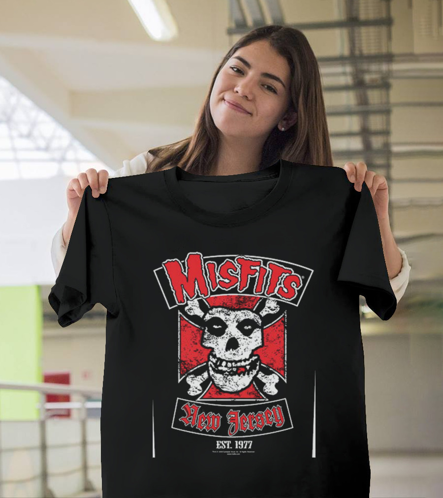 Misfits New Jersey Skull EST. 1977 Biker Cross T-Shirt