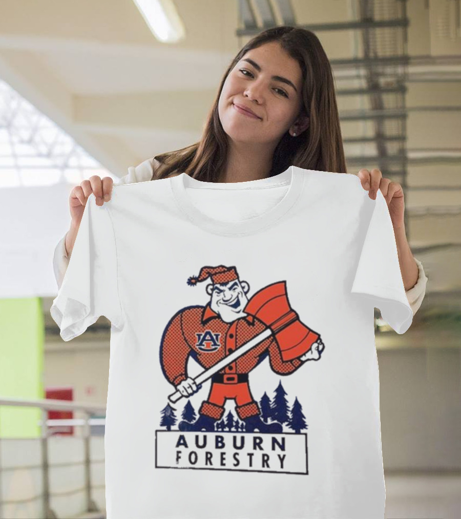 Auburn Forestry Lumberjack with Axe and Pine Trees T-Shirt
