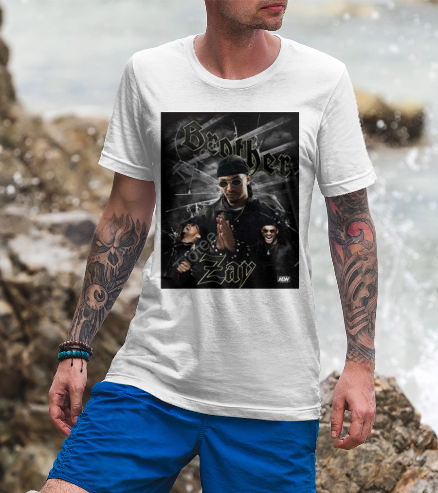 Brother Zay AEW Theme With Three Images And Dramatic Shattered Glass Background T-Shirt