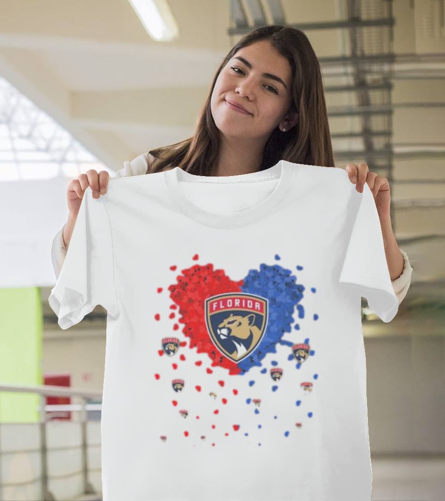 Florida Panthers Heart Logo Red Blue Paws T-Shirt
