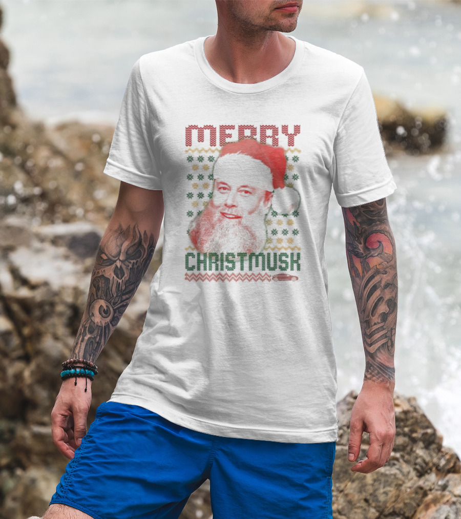 Merry Christmusk Santa Hat Beard Christmas Car T-Shirt
