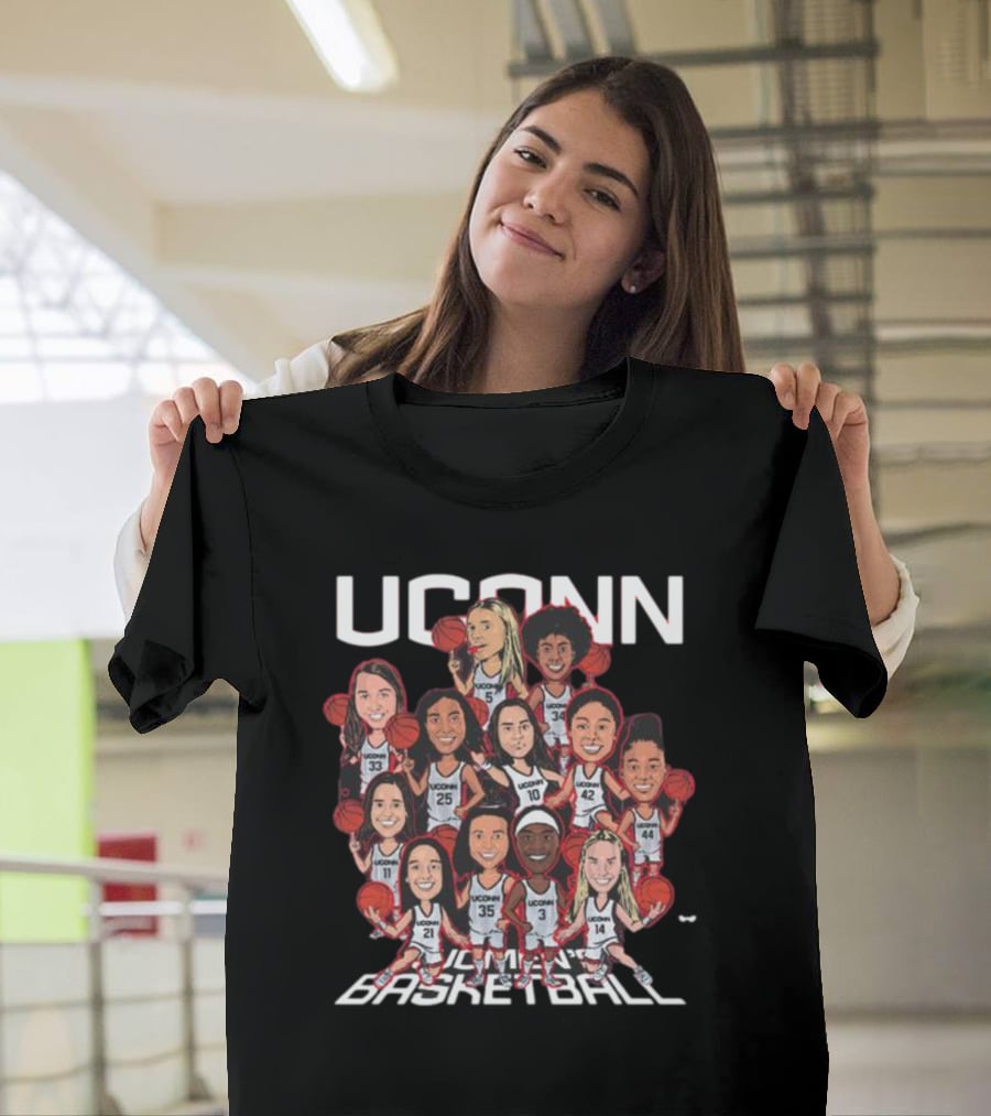 UConn Women's Basketball Team Illustrated Players With Basketballs T-Shirt