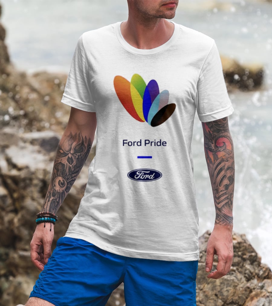 Ford Pride Typography Over Rainbow Petals T-Shirt