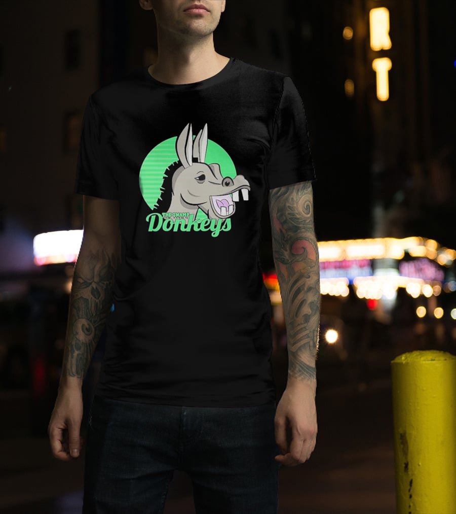 The Swamp Donkeys Green Logo Icon With Donkey Face T-Shirt
