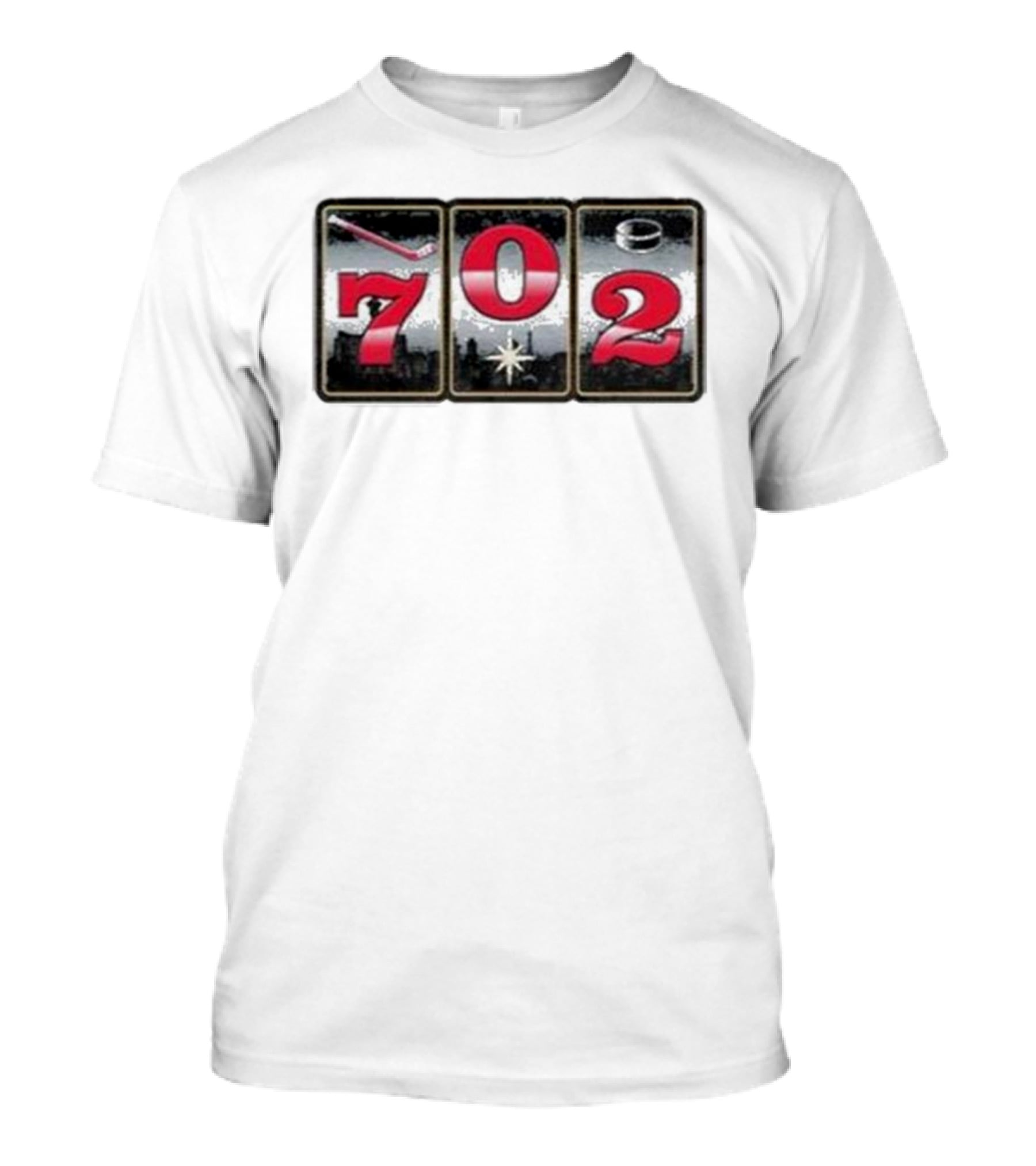 702 Slots Hockey Stick Puck Vegas Skyline T-Shirt