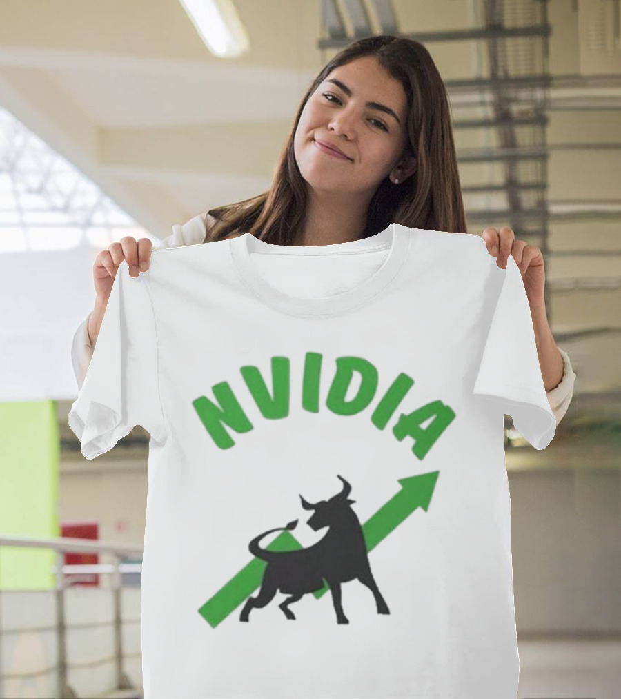 Nvidia Stock Bullish with Upward Arrow and Bull T-Shirt