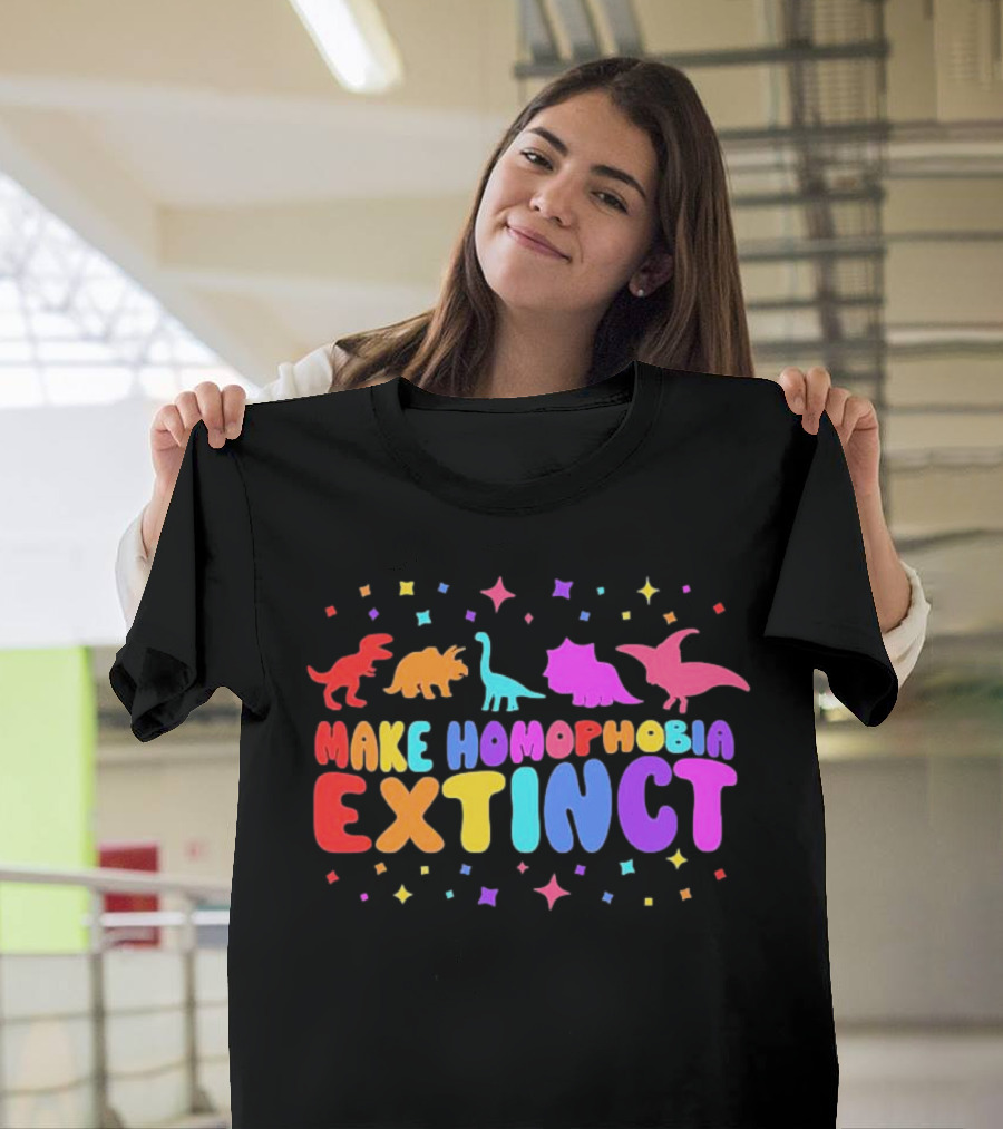 Make Homophobia Extinct Rainbow Dinosaurs Gay Pride T-Shirt
