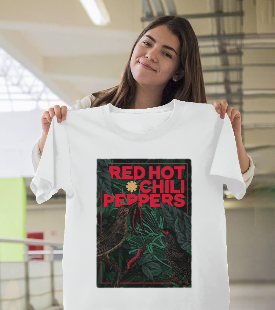 Red Hot Chili Peppers Birds and Peppers in Jungle Foliage T-Shirt