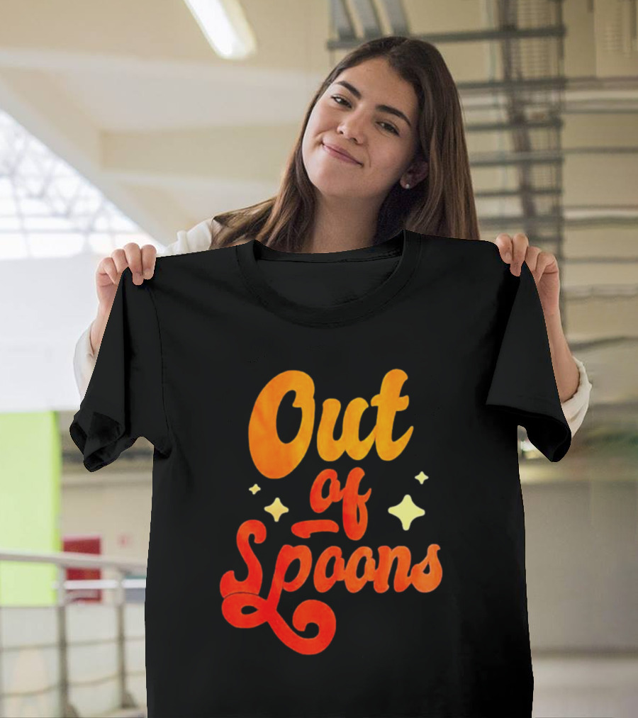 Out of Spoons Stars Retro Orange Text T-Shirt
