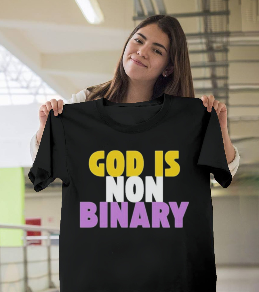 John Pavlovitz God Is Non-Binary Statement in Yellow, White, and Purple T-Shirt