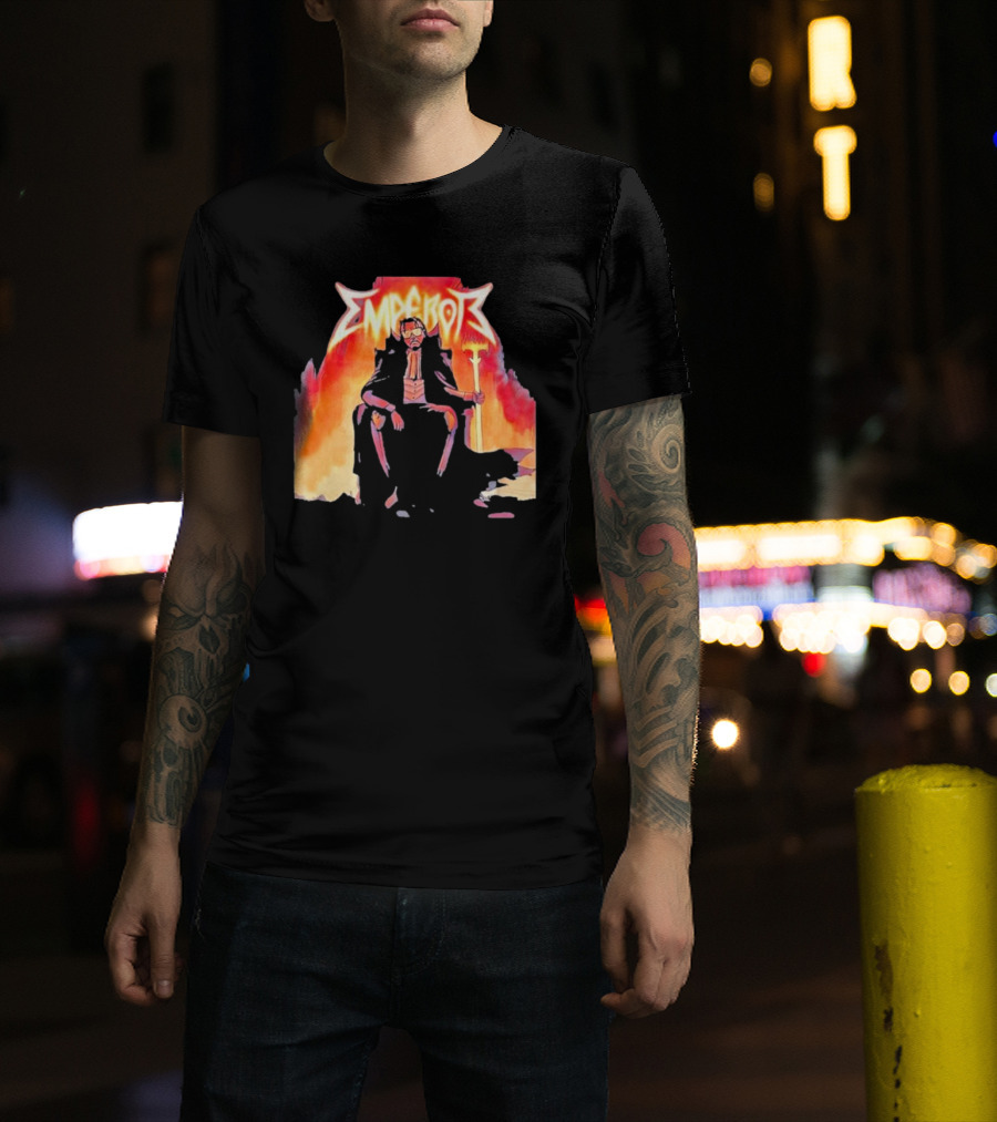 Don Temp Emperor Throne With Gothic Style Flames And Cape T-Shirt