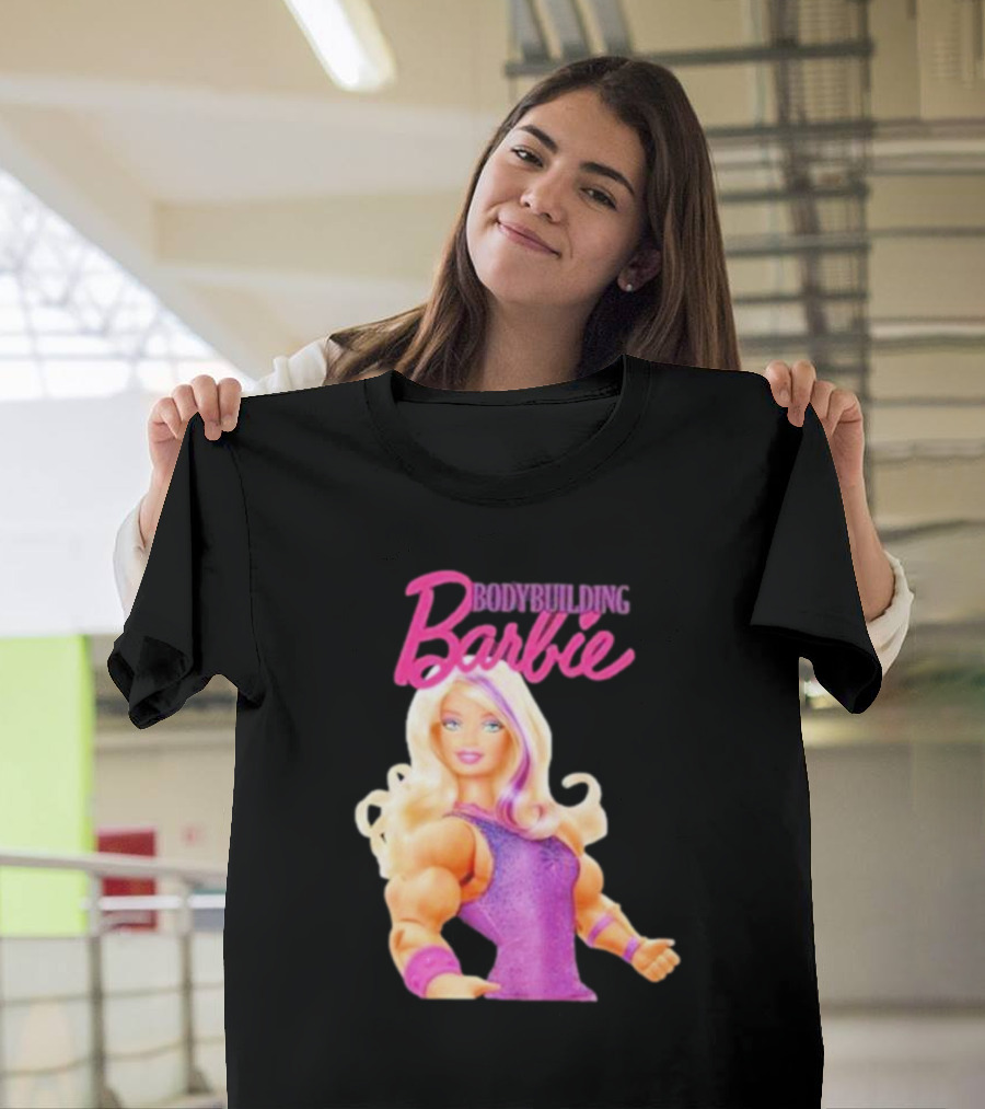 Bodybuilding Barbie Doll Strong Female Icon In Pink T-Shirt