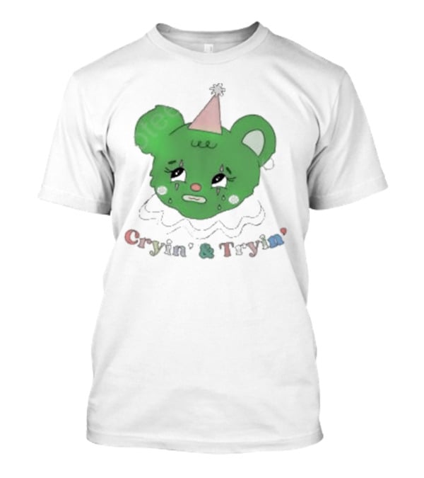 Smilecult Merch Cryin’ And Tryin’ Sad Bear With Party Hat T-Shirt