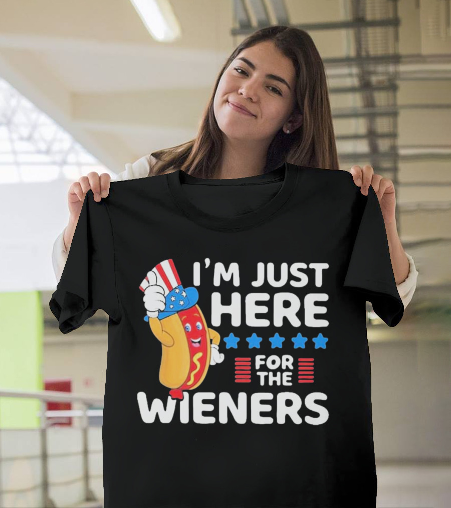 I'm Just Here for the Wieners Patriotic Hot Dog Uncle Sam Hat T-Shirt