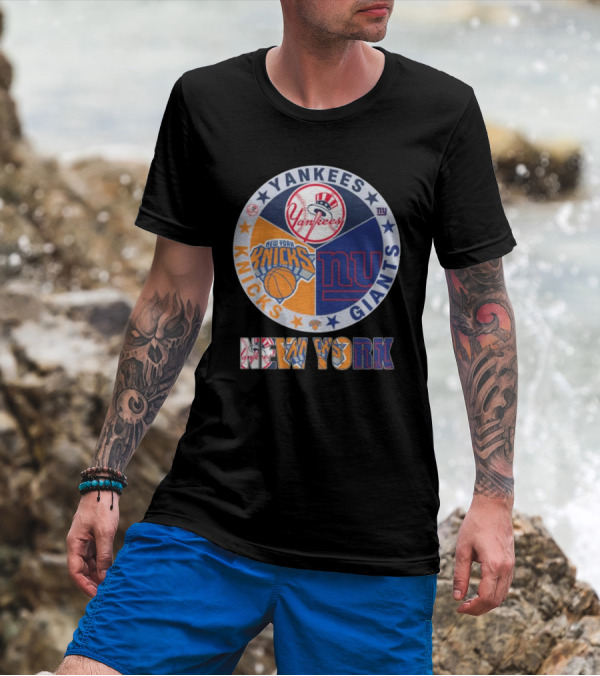 Yankees Knicks Giants New York Sports Logos Basketball Baseball Football T-Shirt