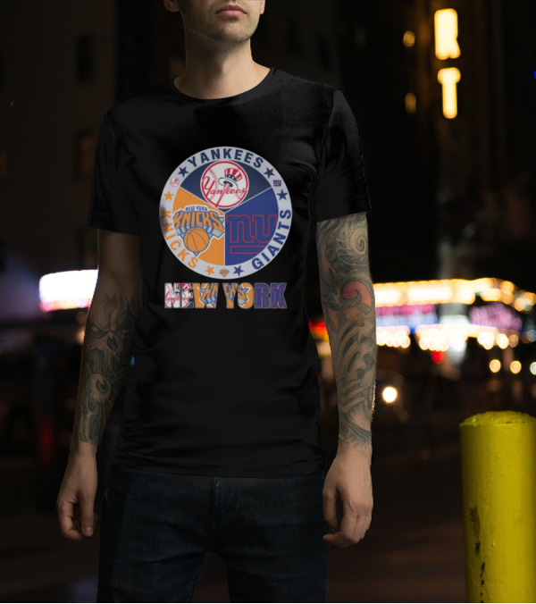 Yankees Knicks Giants New York Sports Logos Basketball Baseball Football T-Shirt