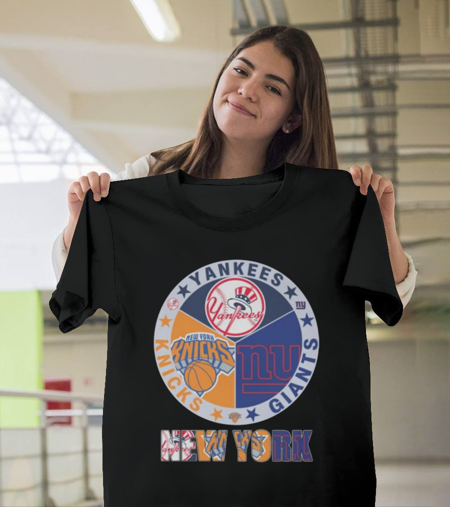 Yankees Knicks Giants New York Sports Logos Basketball Baseball Football T-Shirt