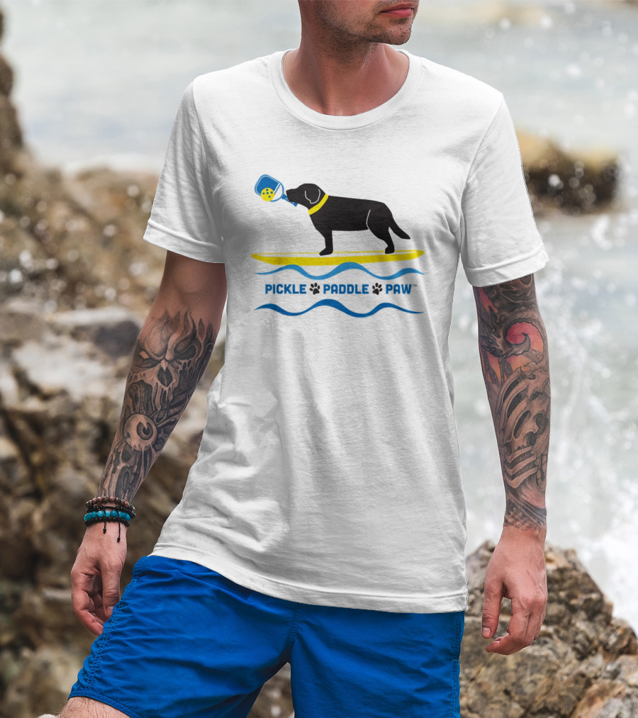 Pickle Paddle Paw Dog Surfing With Pickleball Paddle T-Shirt