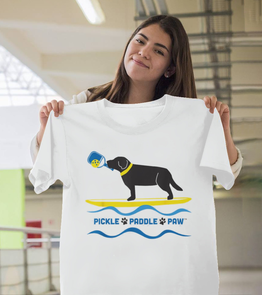 Pickle Paddle Paw Dog Surfing With Pickleball Paddle T-Shirt