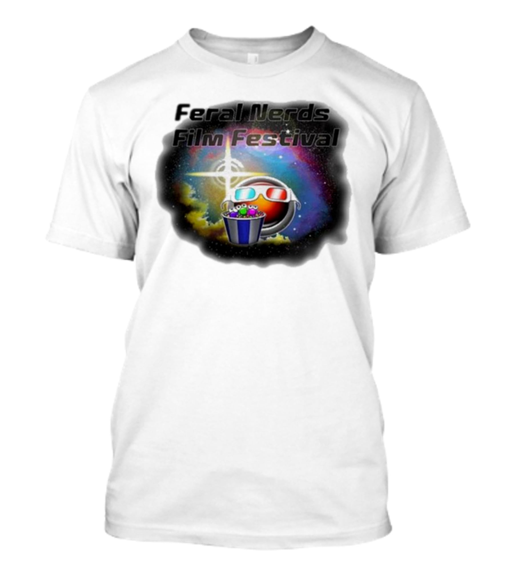 Feral Nerds Film Festival Cosmic 3D Glasses Popcorn Starburst T-Shirt