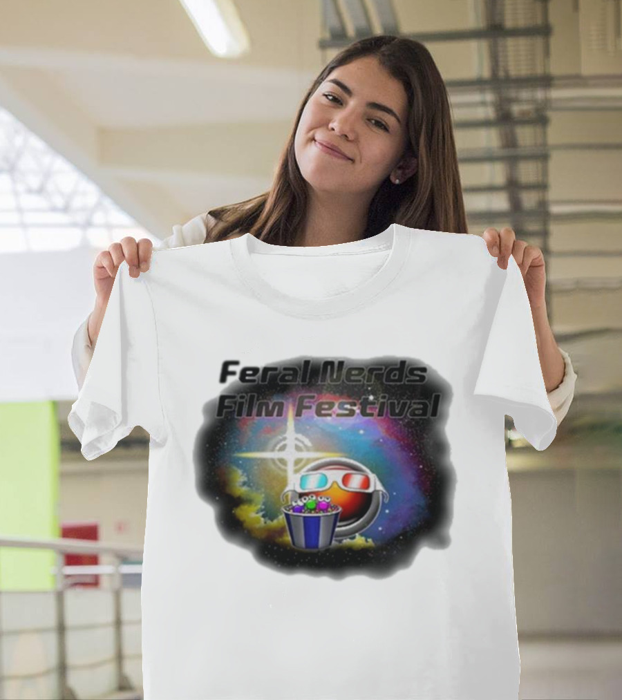 Feral Nerds Film Festival Cosmic 3D Glasses Popcorn Starburst T-Shirt