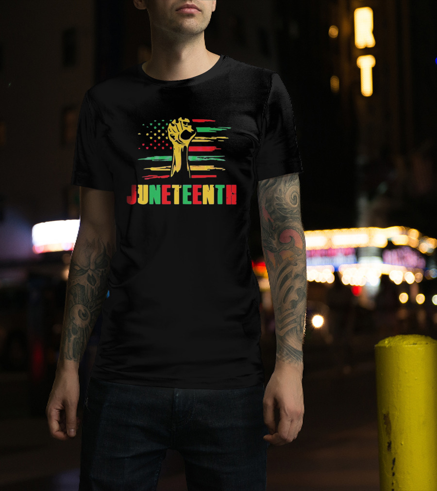 Juneteenth Strong Fist Black History Month American Flag T-Shirt