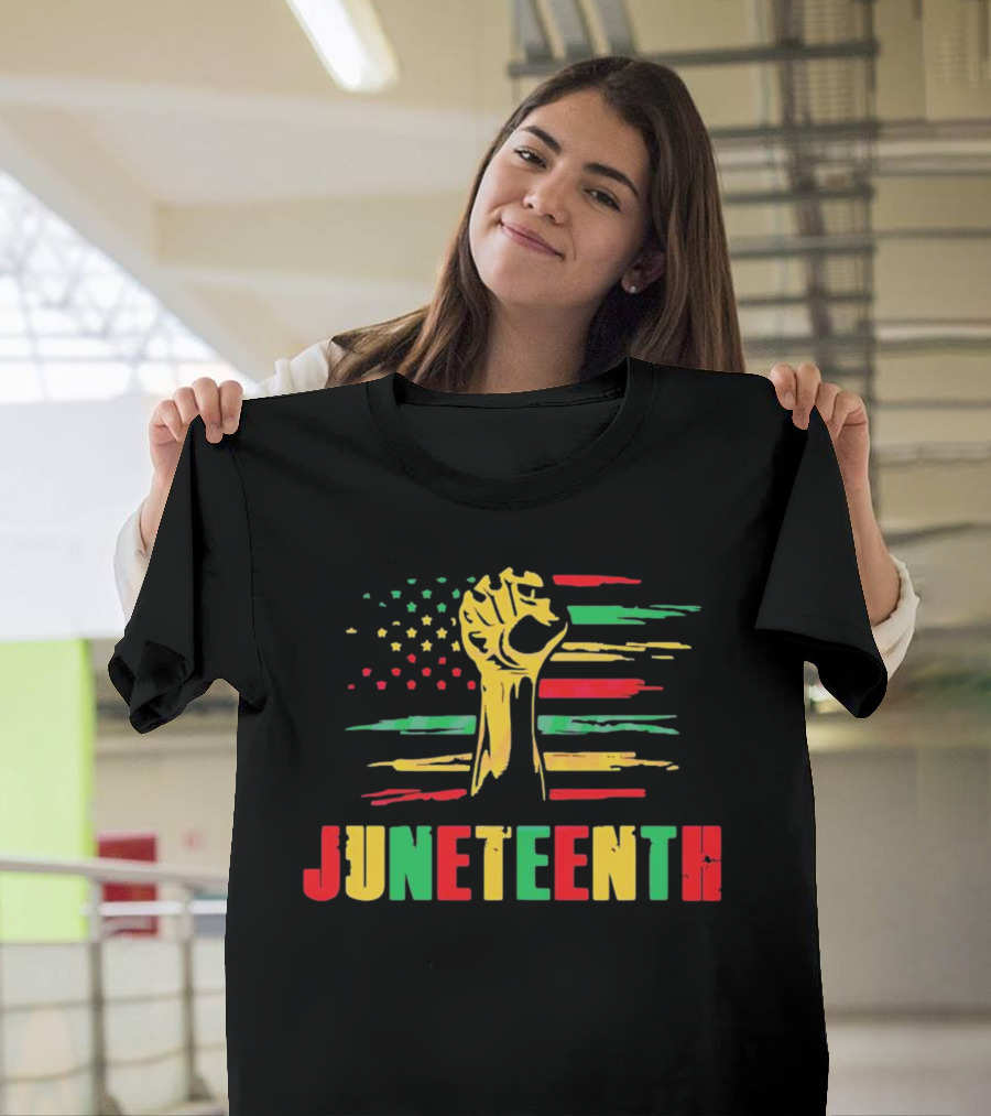 Juneteenth Strong Fist Black History Month American Flag T-Shirt