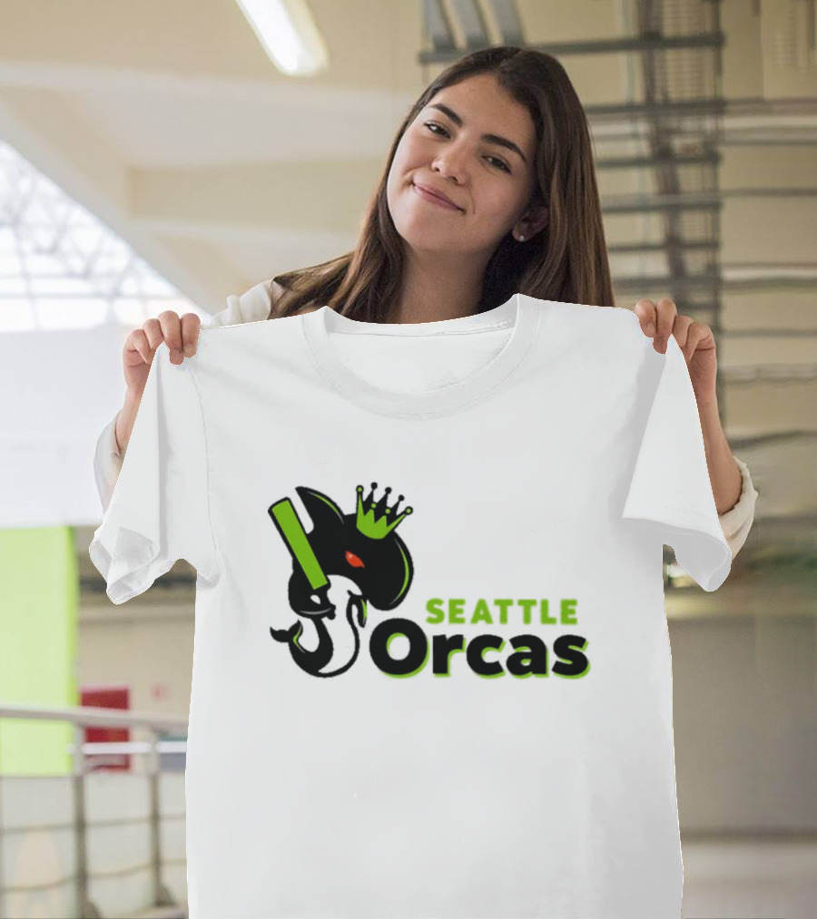 SEATTLE ORCAS CROWNED KING BLACK AND NEON GREEN T-Shirt