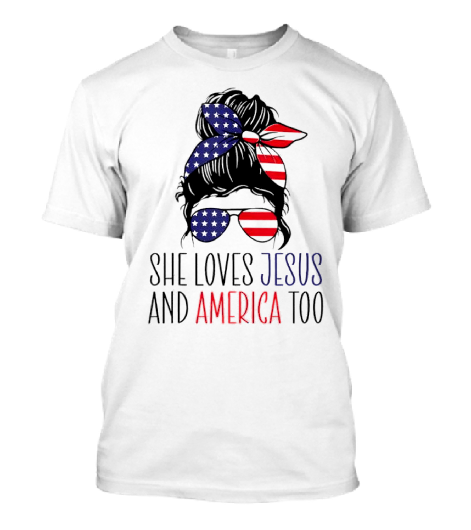 She Loves Jesus And America Too Patriotic Bandana And Sunglasses 4th Of July T-Shirt