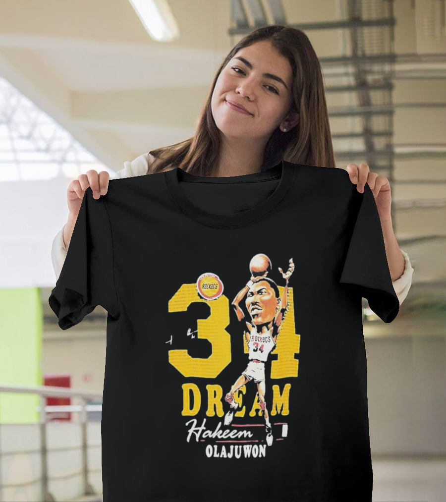 Hakeem Olajuwon 34 Dream Houston Rockets Hardwood Classics Caricature Mitchell Ness T-Shirt