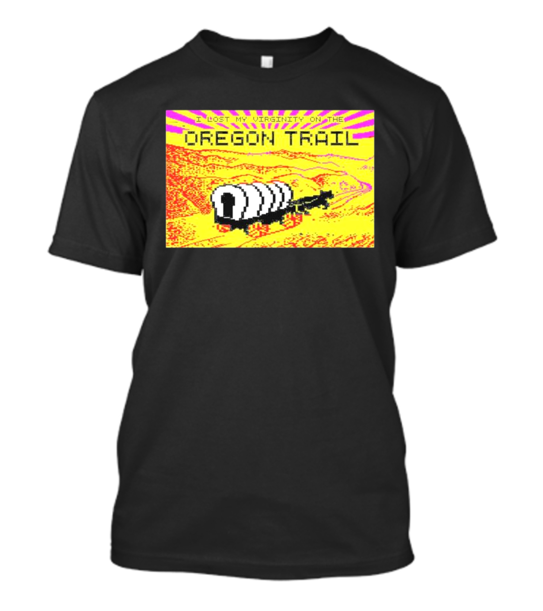 I Lost My Virginity On The Oregon Trail Retro Pixel Art Covered Wagon 80s T-Shirt