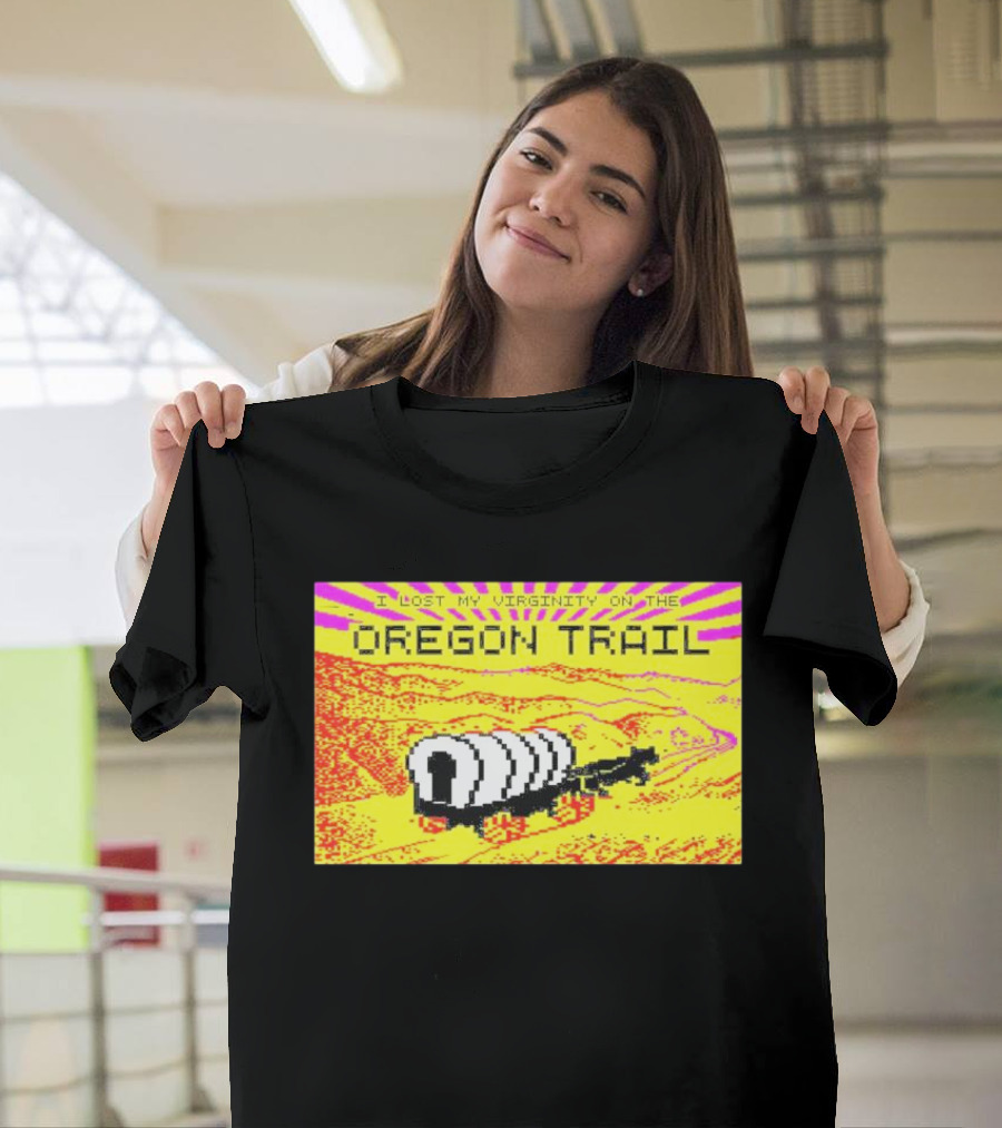 I Lost My Virginity On The Oregon Trail Retro Pixel Art Covered Wagon 80s T-Shirt