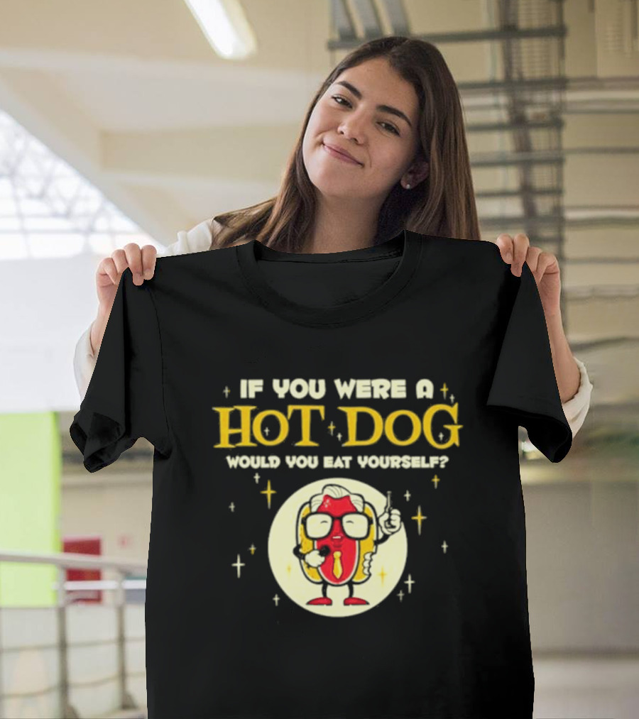 Harebrained If You Were A Hot Dog Would You Eat Yourself? Hotdog Character with Microphone T-Shirt