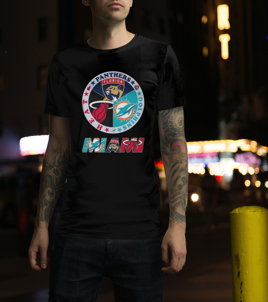 Miami Dolphins Florida Panthers Miami Heat Sports Team Logo Circle MIAMI T-Shirt