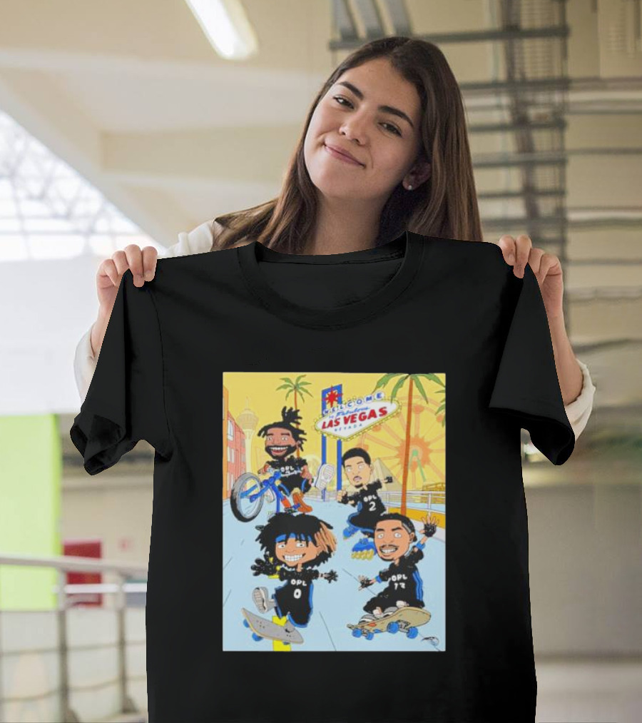 Woogity Welcome Las Vegas Nevada OPL 0 2 72 Animation Characters on Skateboards and Bikes T-Shirt
